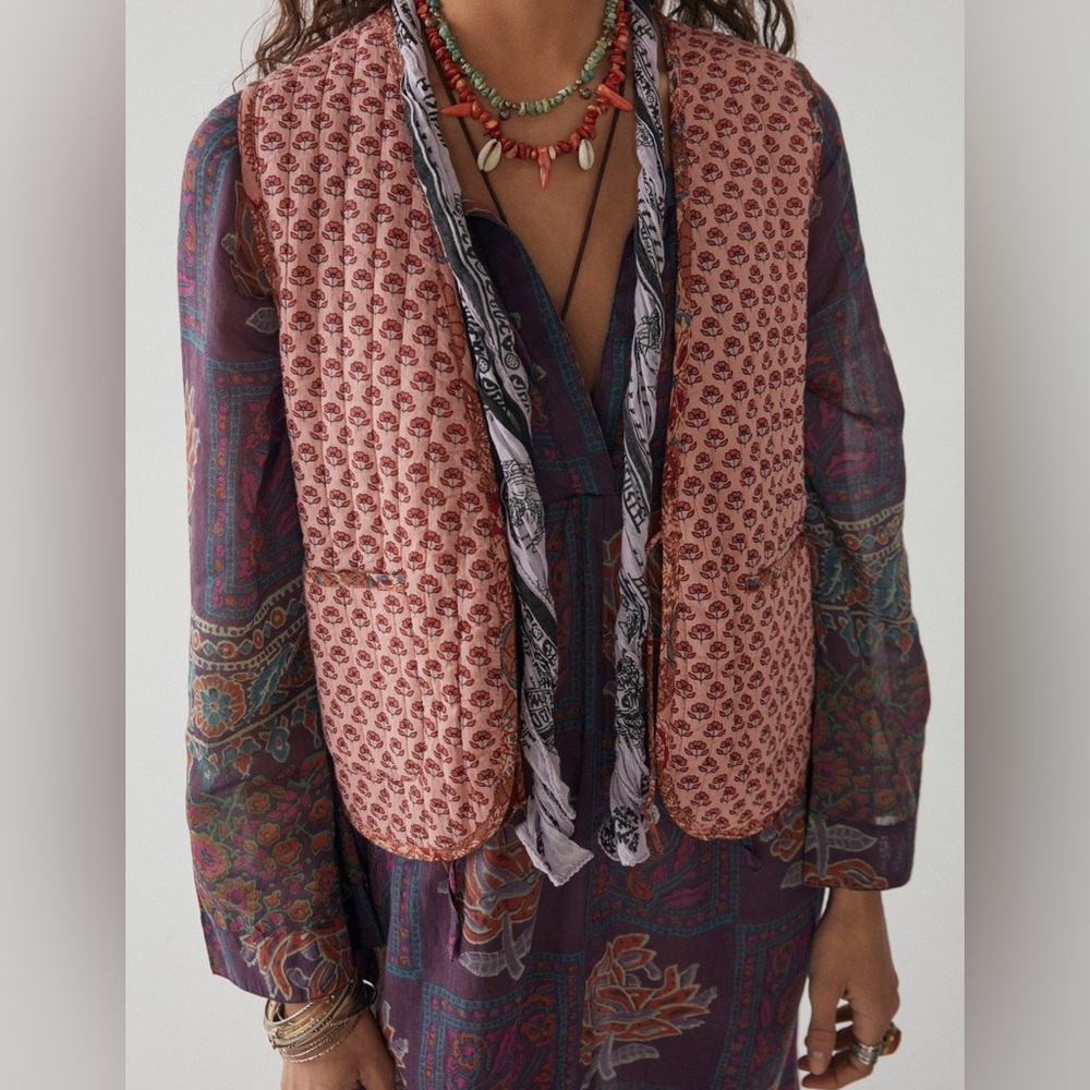 Women's Patterned Vest - The Telma Vest in Pink Flamingo.